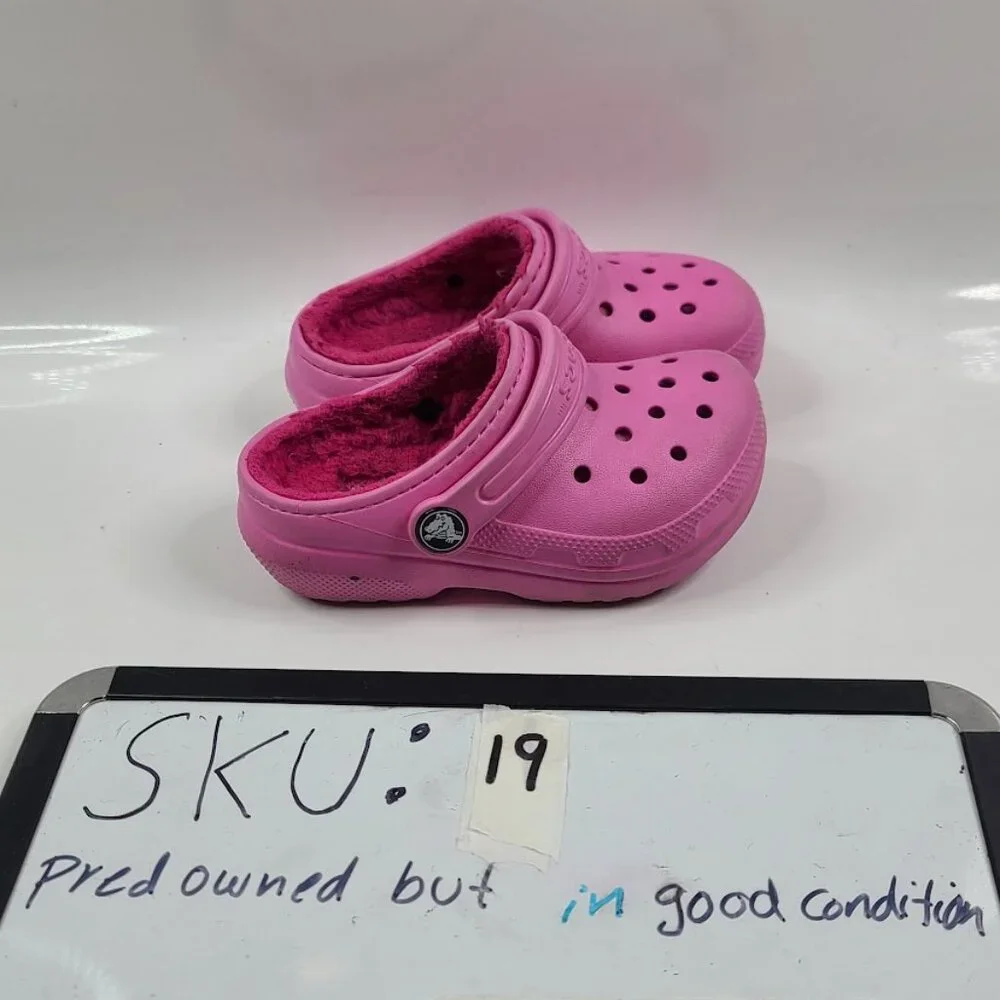 Crocs Girl's Pink Classic Lined Adjustable Slip-On Casual Clogs‎ Size US 8